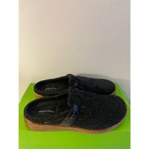 Sugar foot black wool mules loafers size 8